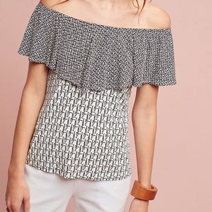 Anthropologie black and white off the shoulder top